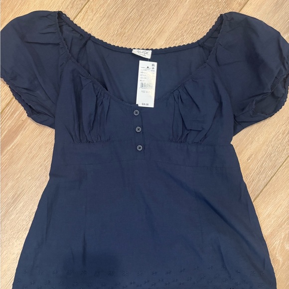 Brandy Melville Tops - John Galt/ Brandy Melville Navy Scoop-Neck Puff Sleeve Blouse